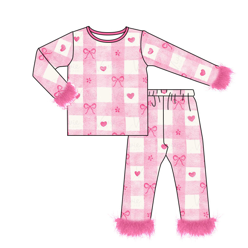 10.21 custom each style moq 5eta 4-6week baby girls clothes bow love pink Plush Edge Long Sleeve Pants Set