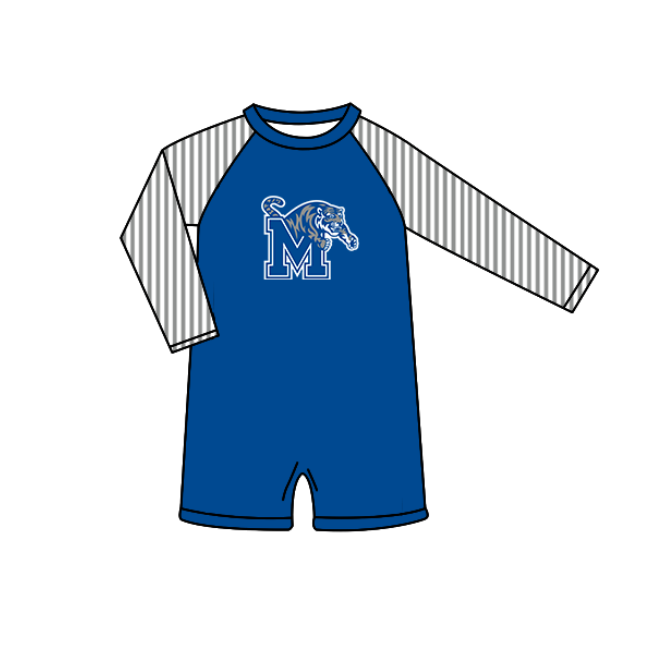 Custom moq 5 mix size milk silk summer teams baby girl boys clothes Blue Two-Piece Swimsuit Set One Piece Swimsuits boy swim trunks