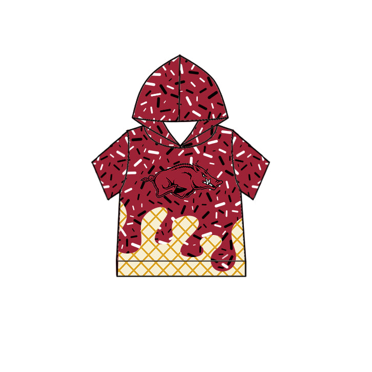Custom summer teams baby girls clothes team brick red hooded long sleeve tops and short sleeve top and dress and pants and shorts-25.5.27