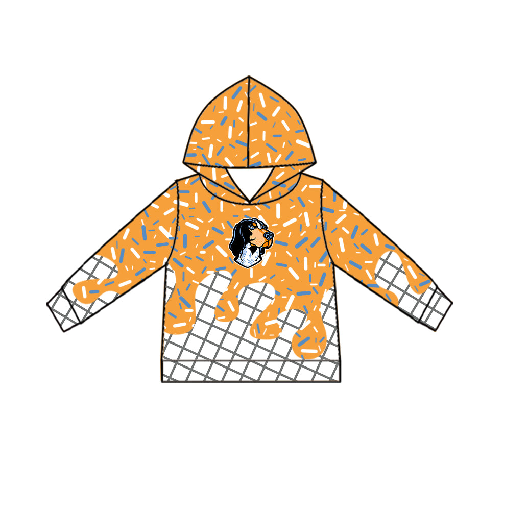 Custom moq 5 mix size milk silk summer teams Baby Camo Hooded Short Sleeve Top and Shorts Set Ice Cream Drips Orange Hooded Top with Matching Shorts