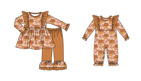 25.5.17 custom each style moq 5eta 4-6week Sibling Sisters floral baby girl long sleeve pants sets and rompers match family design