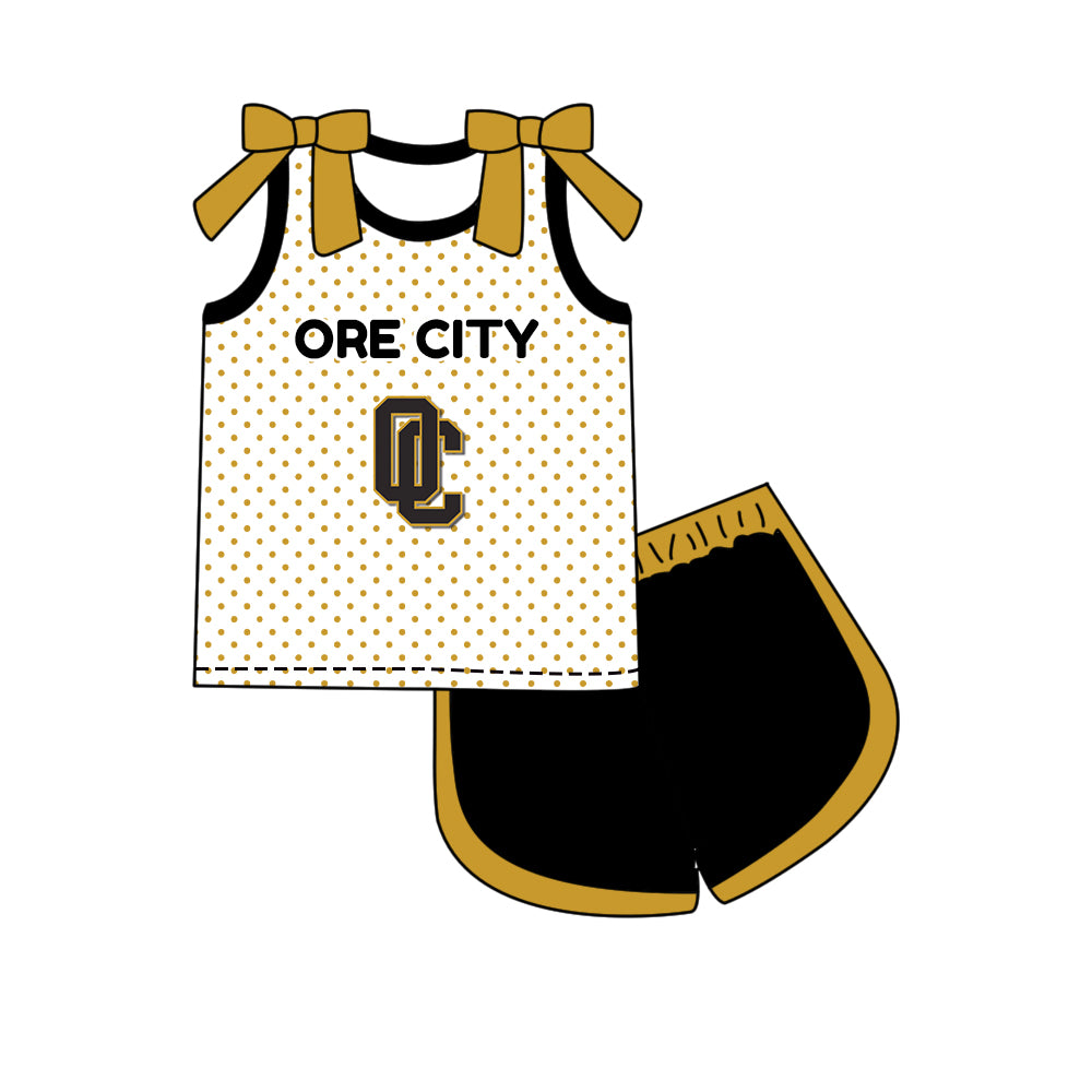 Custom moq 5 mix size summer teams Girls Polka Dot Top Shorts Set Bows Print Top Skirt Set Zipper Pullover Pants Set
