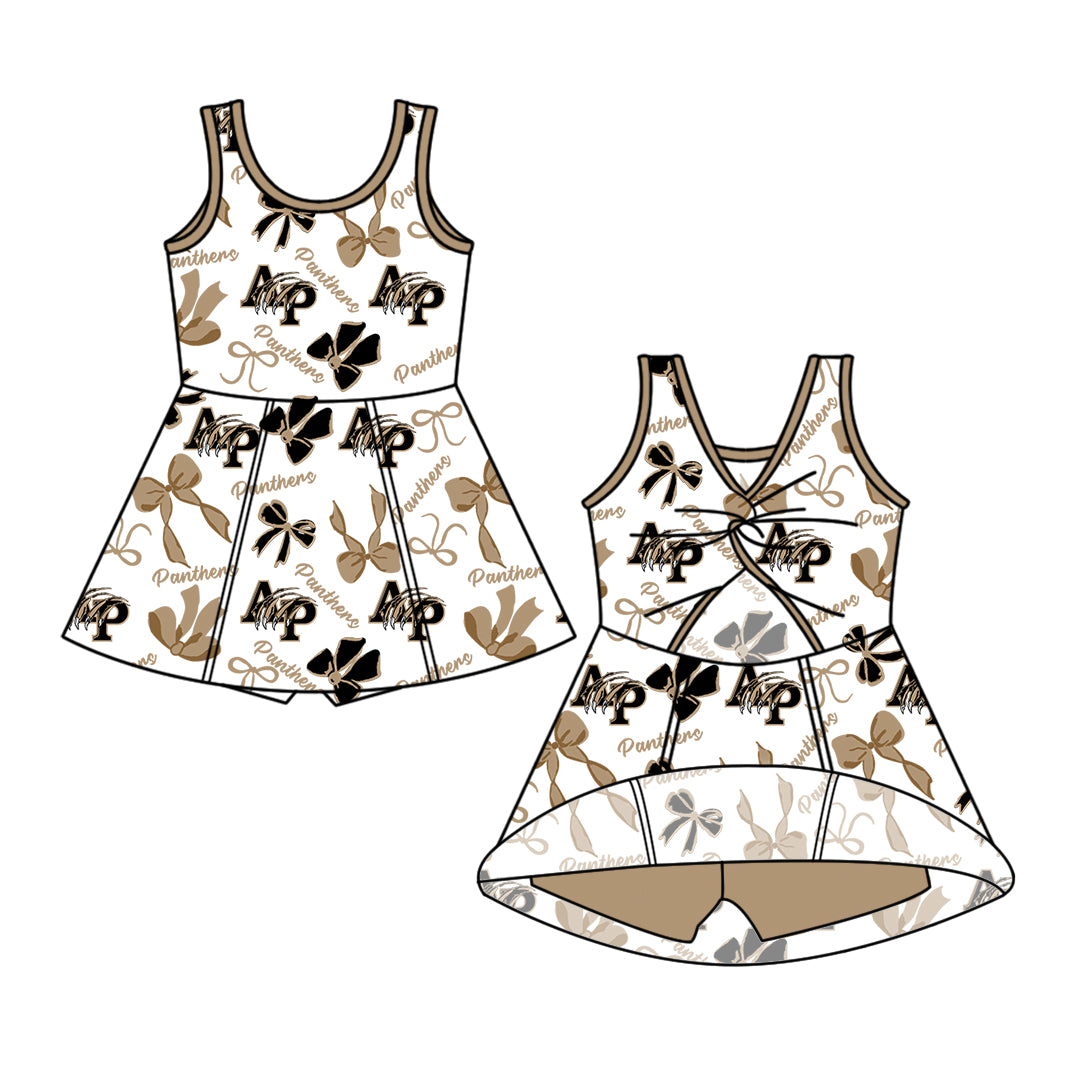 Custom moq 5 mix size milk silk summer teams Girls Sleeveless Bow Yoga Active Knee-Length Dresses