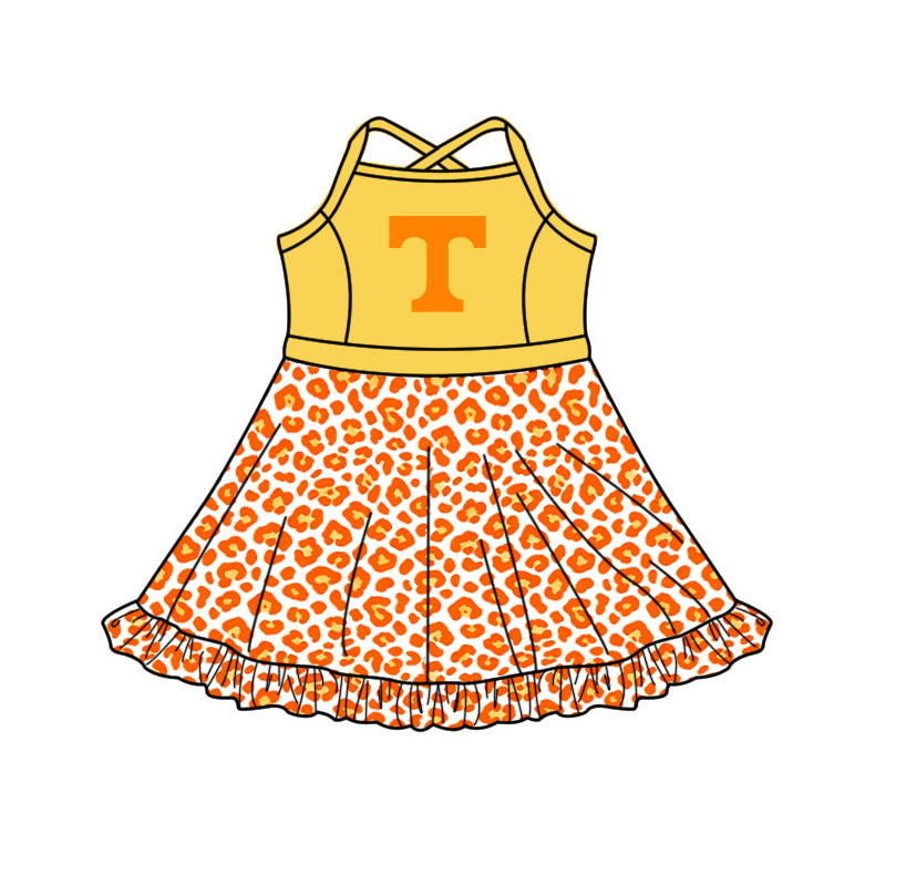 Custom moq 5 mix size summer teams Baby Girls Strap Leopard Print Yoga Active Skort Dress