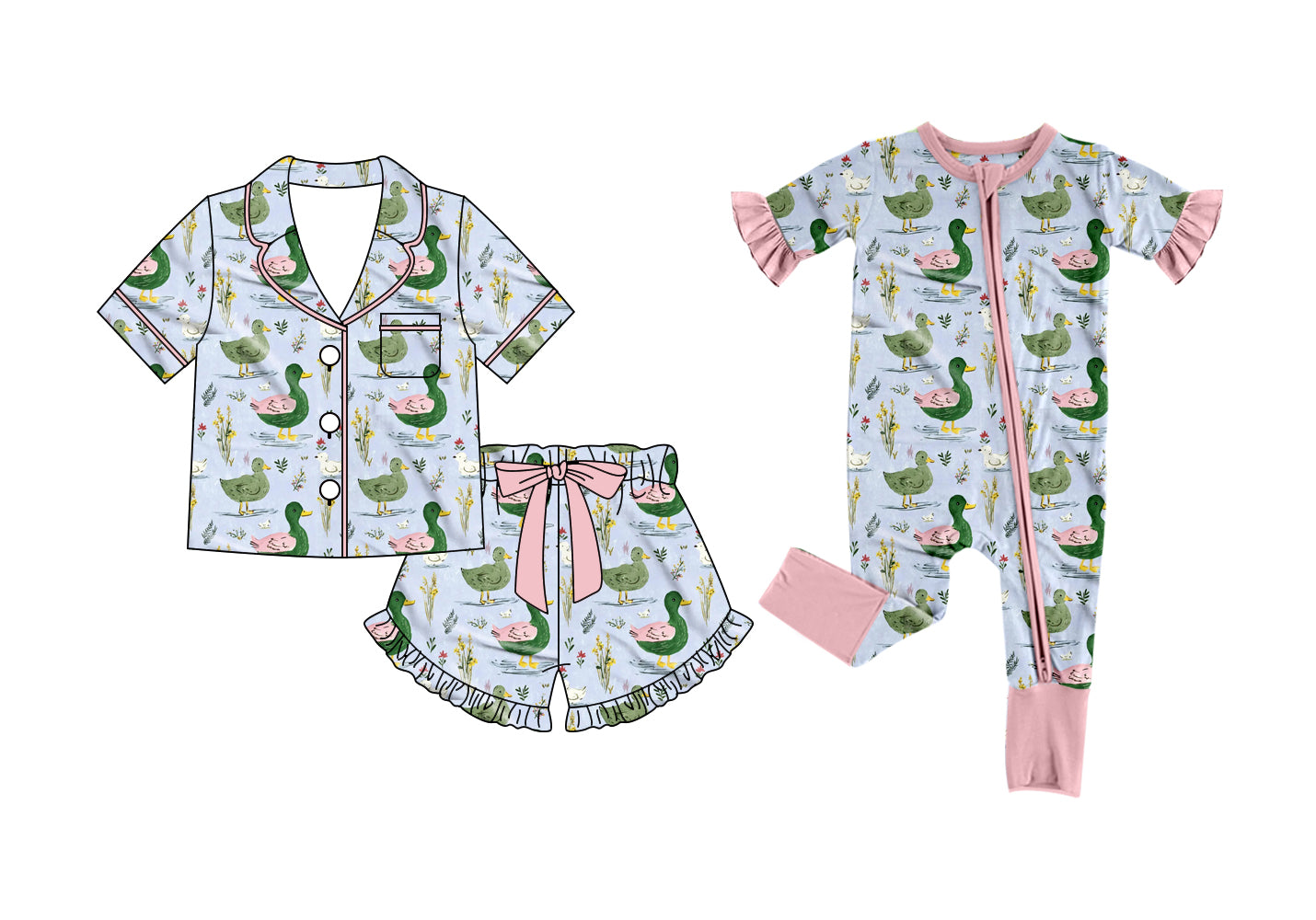 26.1.21 custom each style moq 5 eta 6-8week Sibling Sister duck baby girl short sleeve shorts sets and romper match design