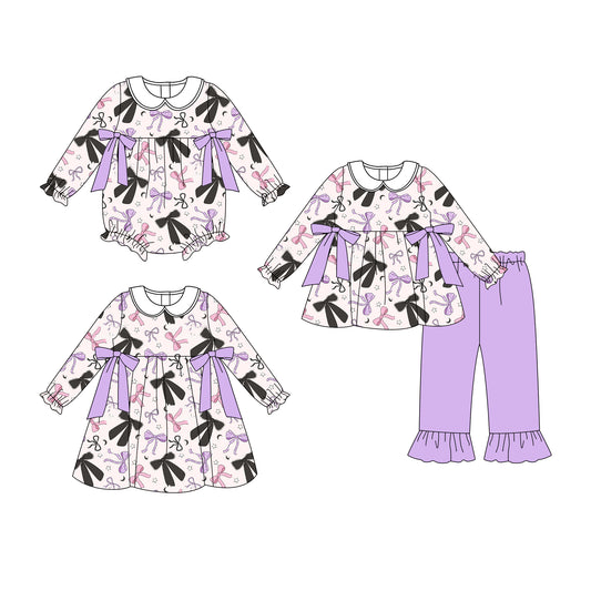 25.8.6 custom each style moq 5eta 4-6week Sibling Sisters bow baby girl long sleeve pants sets and dress and rompers match family design