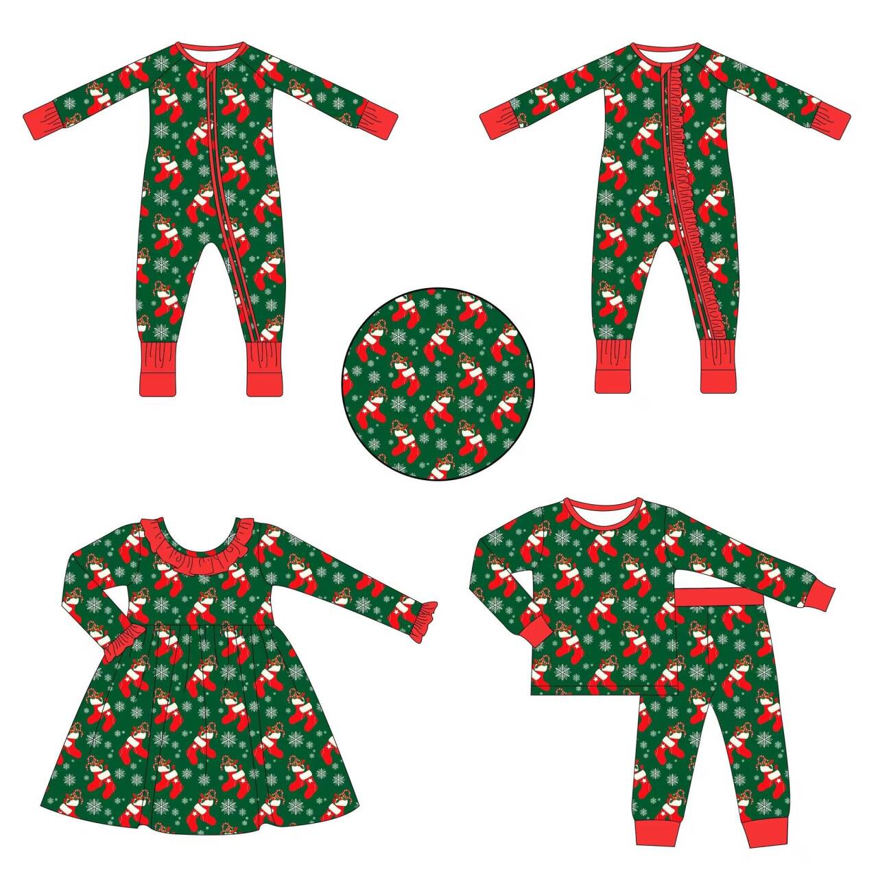 Custom moq 3 each mix size eta 6-8weeks  Christmas Socks Snowflake Green Mixed Set
