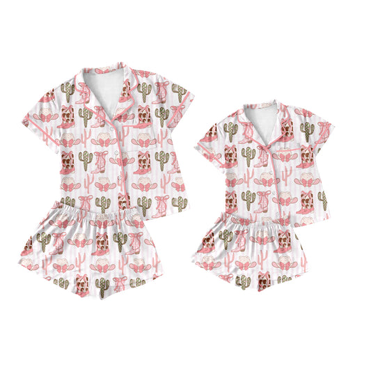 25.11.21 custom each style moq 5 eta 6-8week Sibling Sister boot bow catcus hat short sleeve shorts sets and adult set match design