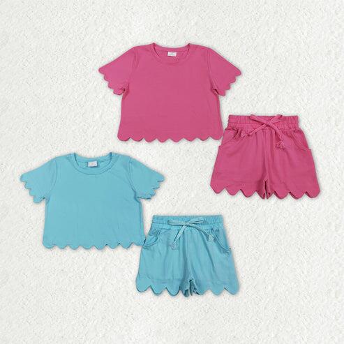 RTS NO MOQ Sibling Baby Girls Short Sleeve Top with Pockets Shorts Outfit Set Cute Clothing