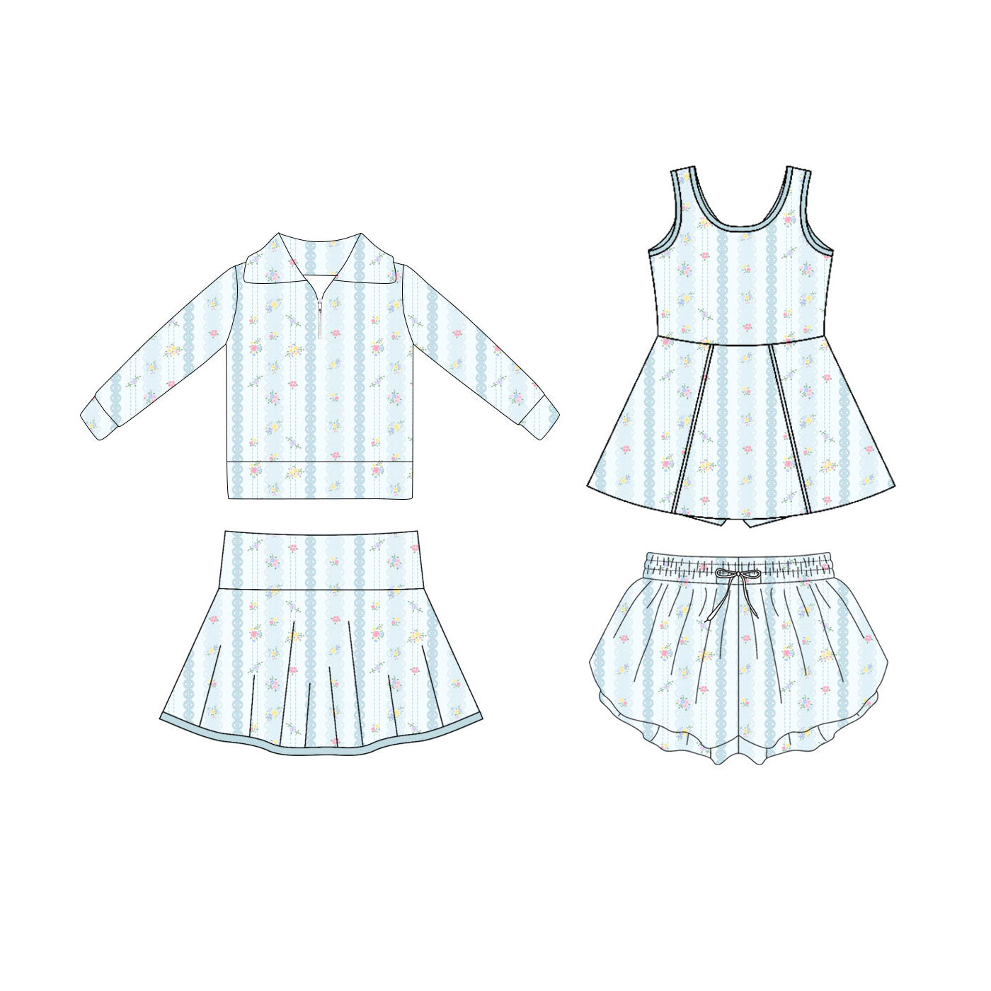 25.10.23 custom each style moq 5 eta 6-8week Sibling Sisters floral baby girl long sleeve skirts sets and dress and shorts match family design