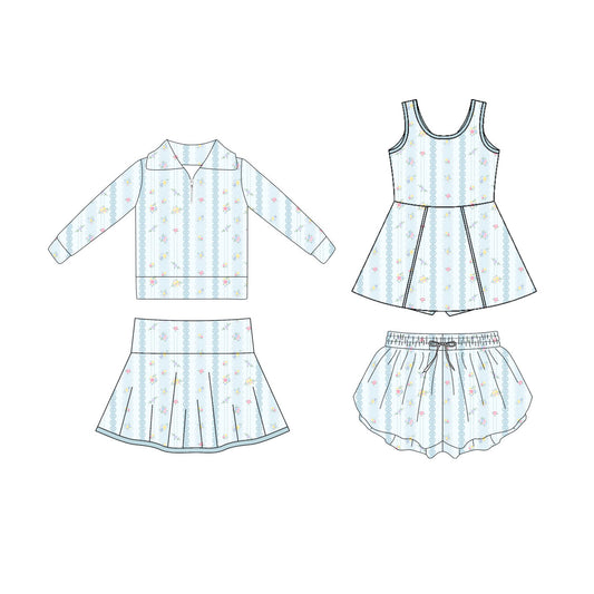 25.10.23 custom each style moq 5 eta 6-8week Sibling Sisters floral baby girl long sleeve skirts sets and dress and shorts match family design