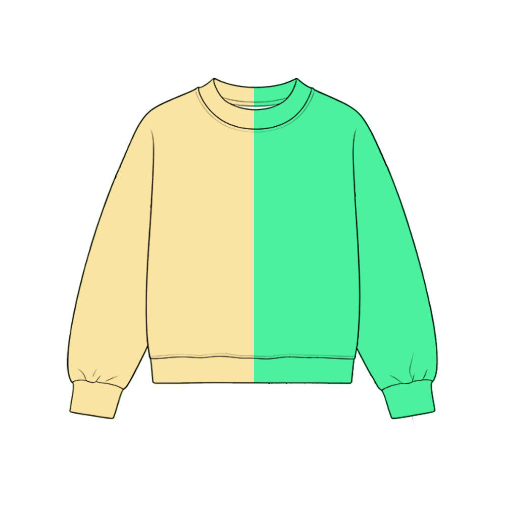 Custom moq 5 girls  Blank Cotton Cream + Lime Green Fabric Sweatshirt
