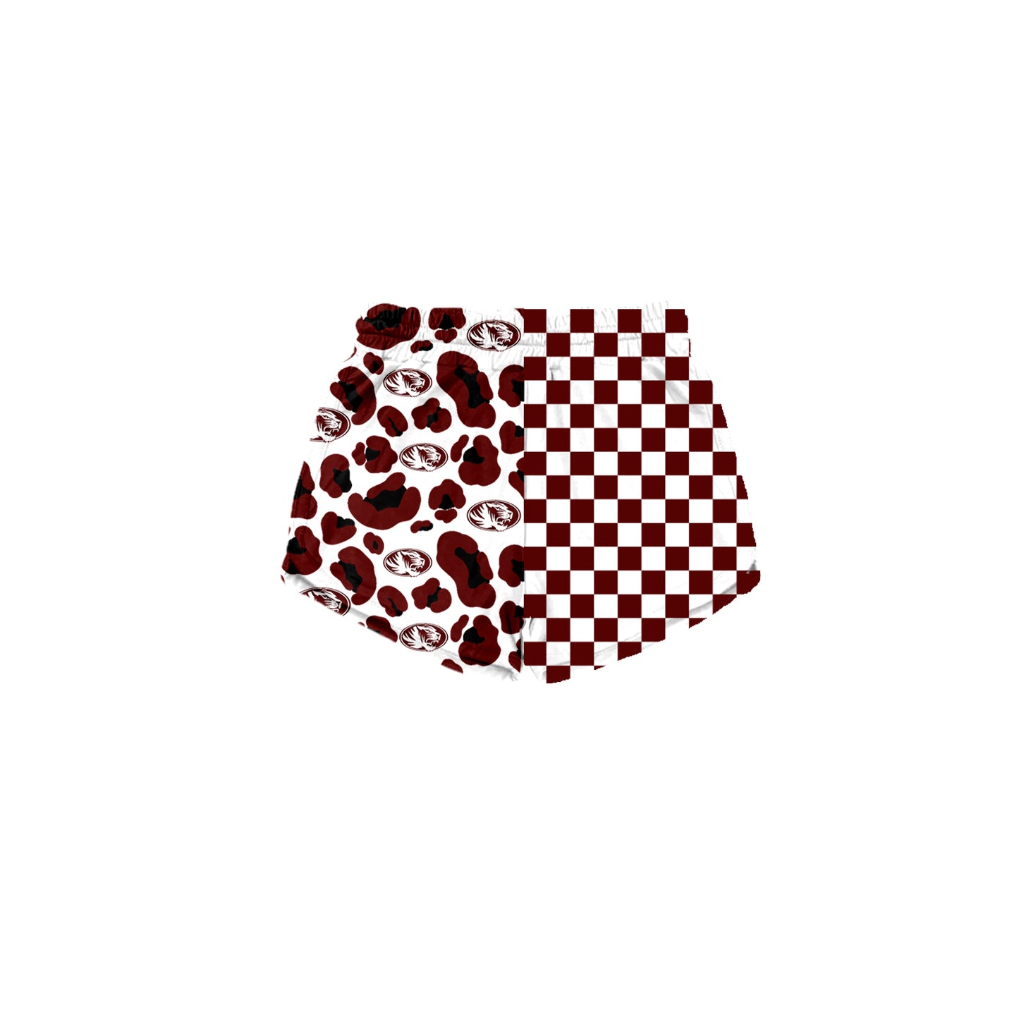 Custom moq 5 mix size milk silk summer teams Adult And Kids Dark Red Checked Leopard Patchwork Summer Casual Shorts
