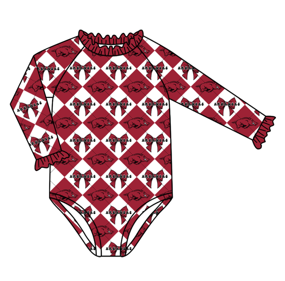 Custom moq 5 mix size  red swim fabric Checkered team swimsuits girls  swim