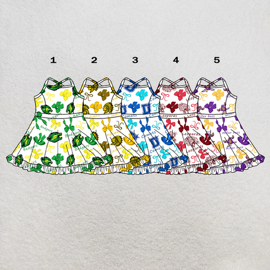 custom moq 5 mix size XY070108 Baby Girls Bows Print Strap Knee Length Yoga Skort Dress Team Outfit