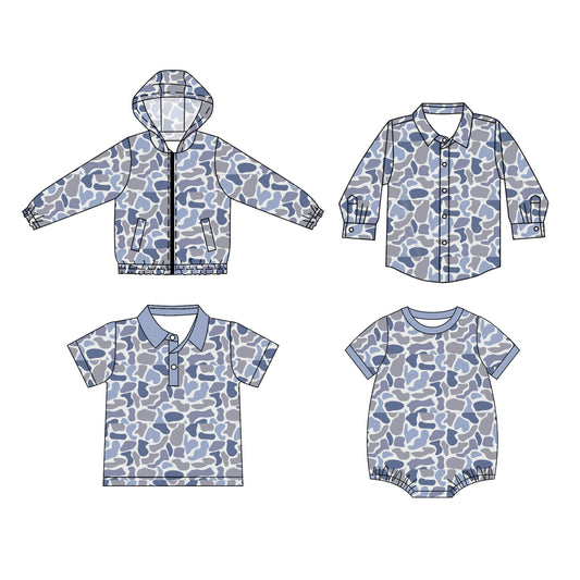 25.5.29 custom each style moq 5eta 4-6week Sibling Sister camouflage baby boy short sleeve rompers and short sleeve top and long top 1 and top 2match family design