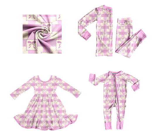 25.8.13 custom each style moq 5eta 4-6week Sibling Sisters bow purple baby girl long sleeve pants sets and dress and rompers match family design