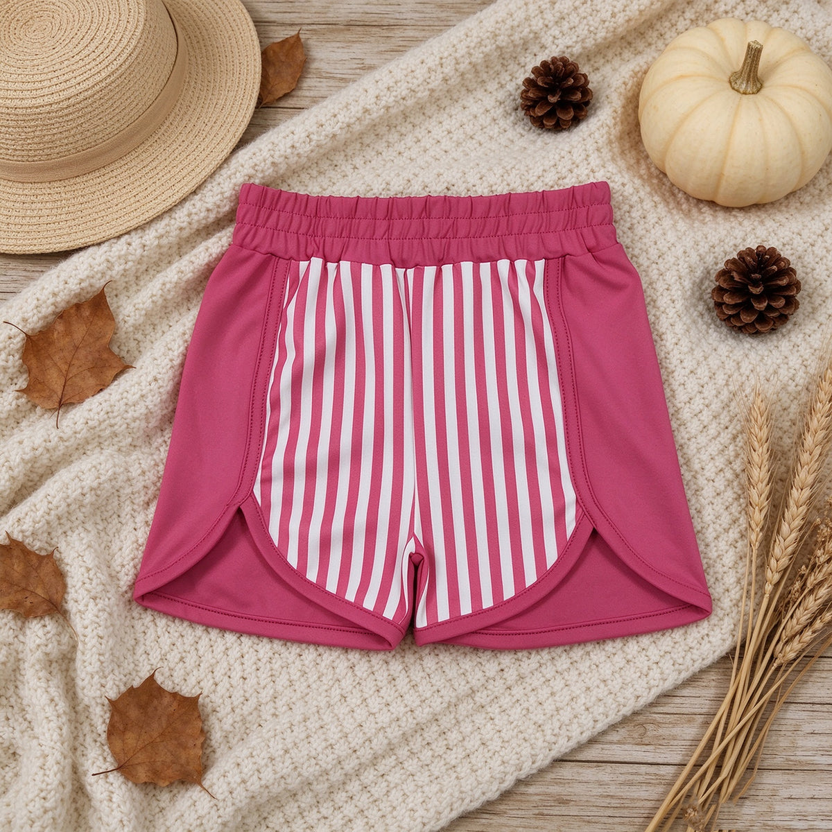 NEW RTS NO MOQ yoga fabric SS0949 Baby Girls Pink Stripe Yoga Side Pocket Summer Shorts Bottom