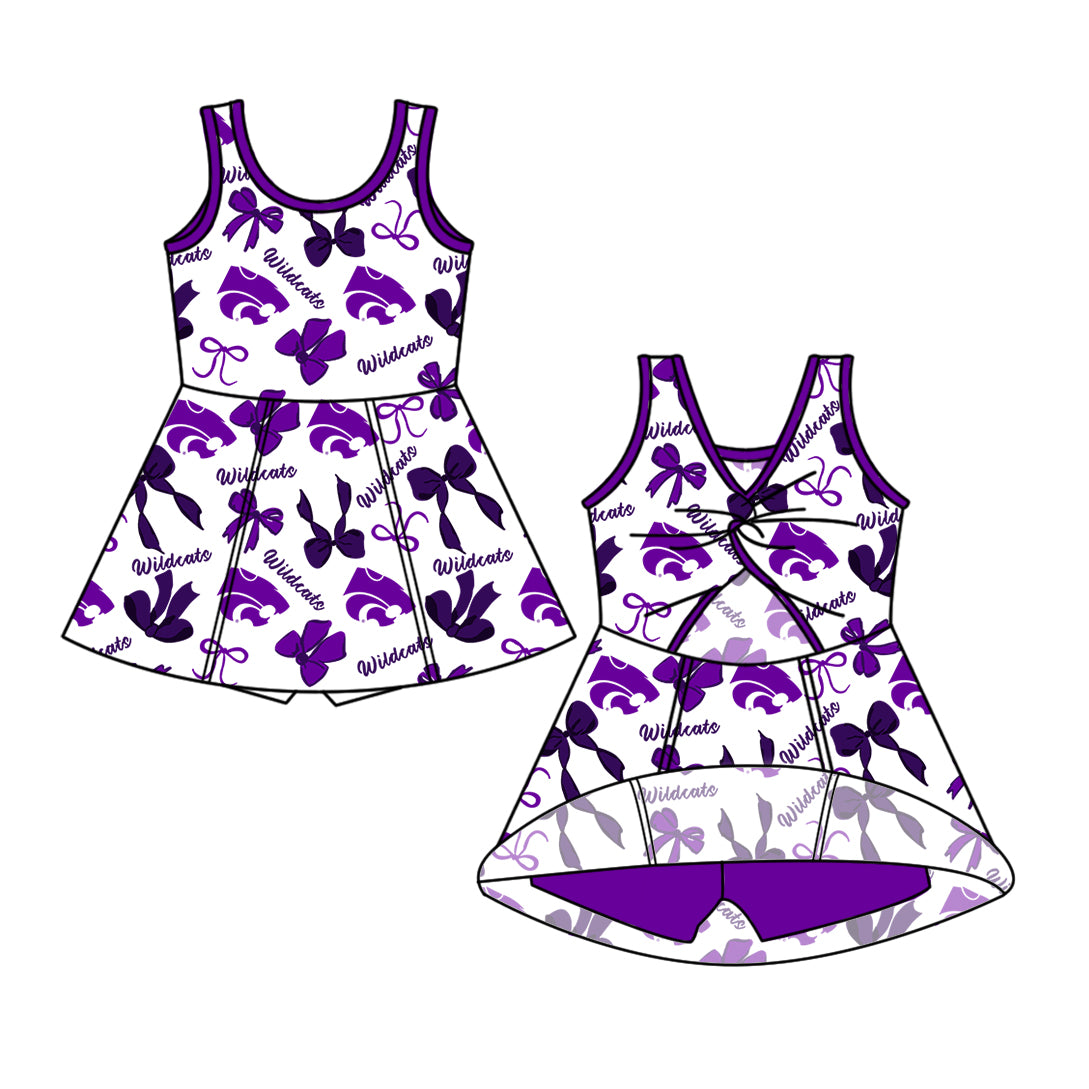 Custom moq 5 mix size milk silk summer teams Baby Girls Purple Black Bow Vest Top Skirt Shorts Sets Sleeveless Knee Length Dresses Yoga Shorts Yoga Active Outfit