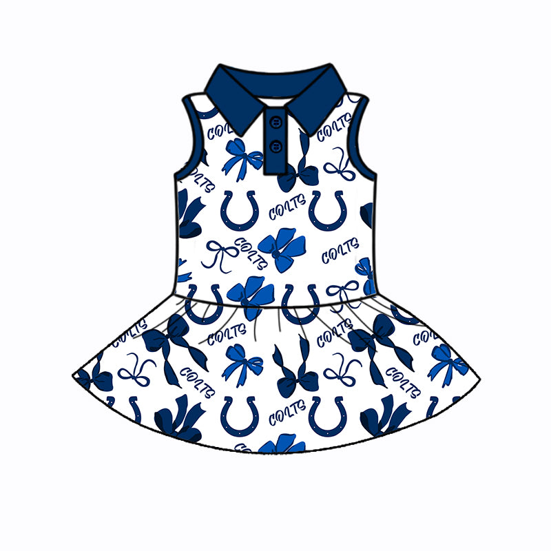 Custom moq 5 mix sizes summer teams baby girls clothes team blue short sleeve skirts shorts sets 1 and skirts sets 2 and and skirts sets 2 and dress 1 and dress 2 and dress 3 and dress 4-25.6.6