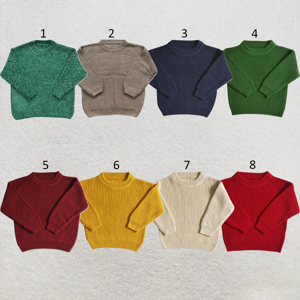 RTS NO MOQ Sibling cotton Baby Girls Solid Color Knit Long Sleeve Pullover Sweater Autumn Warm Daily Fall Top