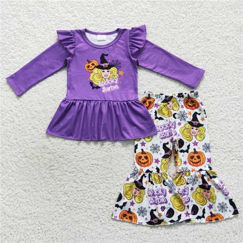 RTS Halloween Pumpkin Witch Purple Long Sleeve Pants Suit