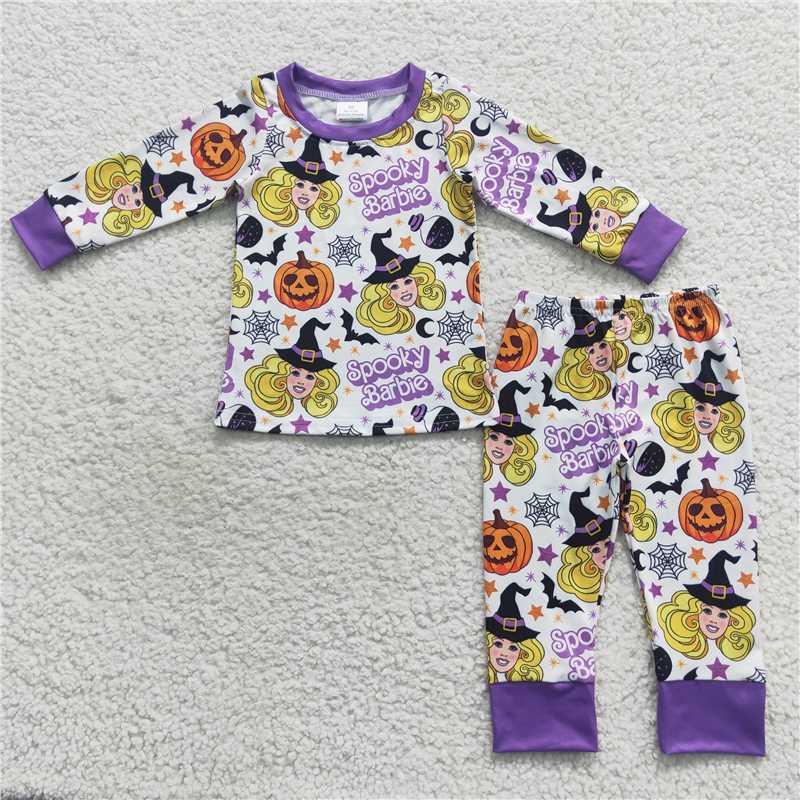 RTS Halloween Pumpkin Witch Purple Long Sleeve Pants Suit