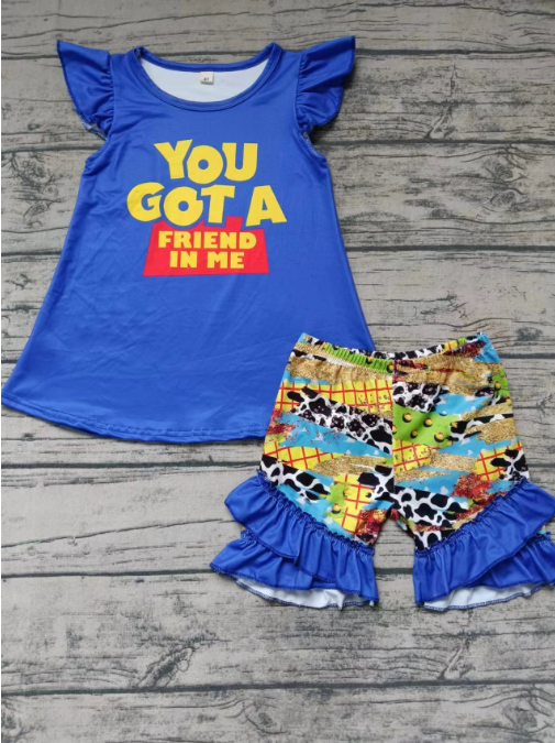 Summer girl blue short sleeve shorts suit you got friend in me