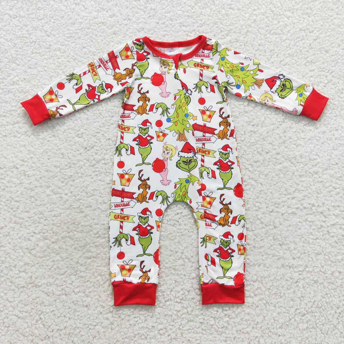 LR0530 Cute Clothes Boys Christmas Zipper Long Sleeve Bodysuit