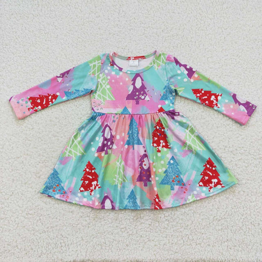 RTS NO MOQ（In Stock) GLD0241 Christmas Tree Colored Long Sleeve Dress