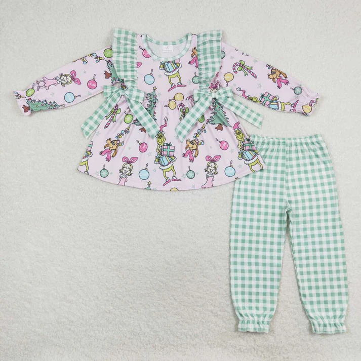 RTS NO MOQ  Baby Girls Christmas Pink Frog Sibling Romper Dresses Clothes Sets