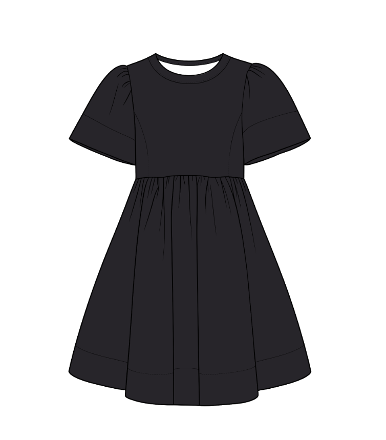 custom moq 5 mix size cotton Baby Girls Solid Short Sleeve Round Neck Gathered Waist Swing Dress