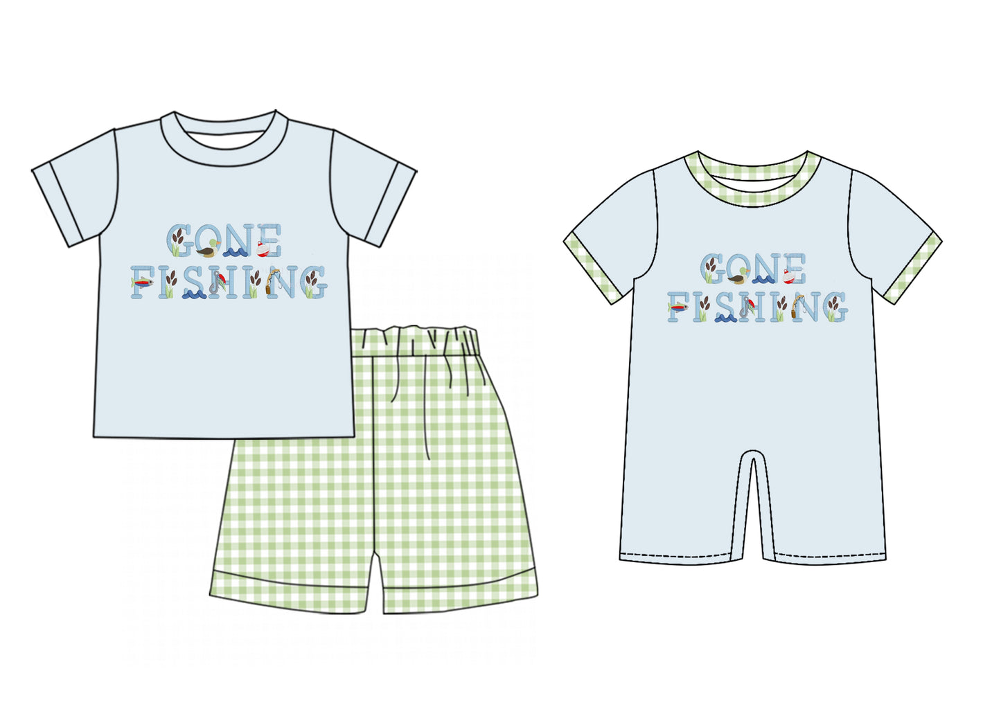 25.12.6 custom each style moq 5 eta 6-8week Sibling Sister FISHING baby boy short sleeve shorts sets and romper match design