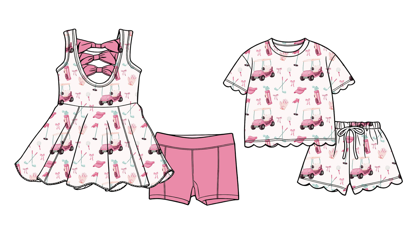 4.2 Custom moq 5 mix size Sibling Baby Girls Golf Sleeveless Back Bows Scallop Tunic Shorts Matching Short-Sleeved Shorts Scallop Set
