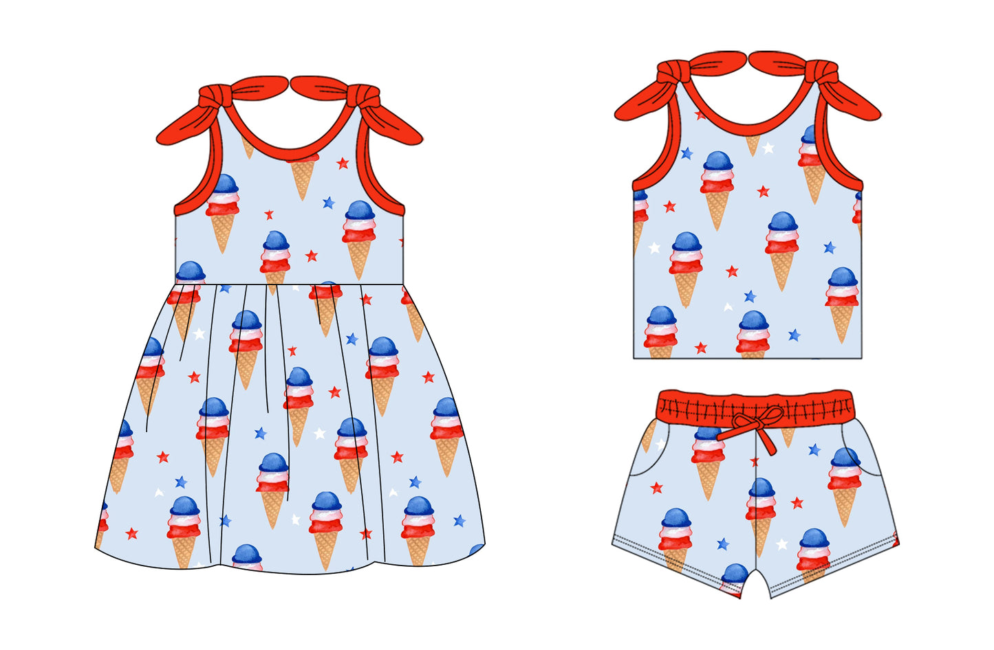26.1.14 custom each style moq 5 eta 6-8week Sibling Sister ice cream baby short sleeve shorts sets and dress match design