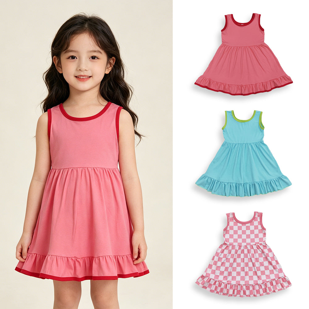 RTS NO MOQ Sibling Baby Girls Sleeveless Ruffle Dress Cute Summer Casual Dress for Infants