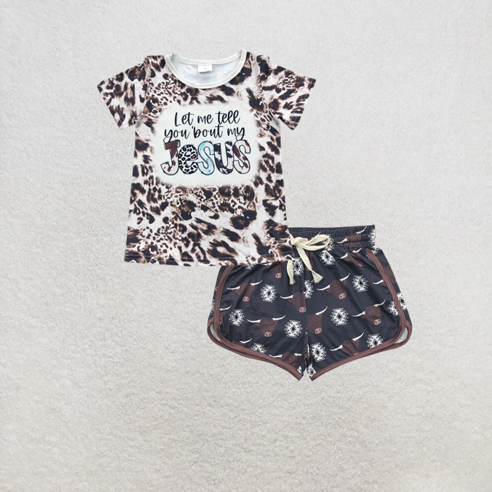 RTS NO MOQ GT0196+SS0087 Baby Girls Tell you about Jesus Short Sleeve Shirts Tops Set