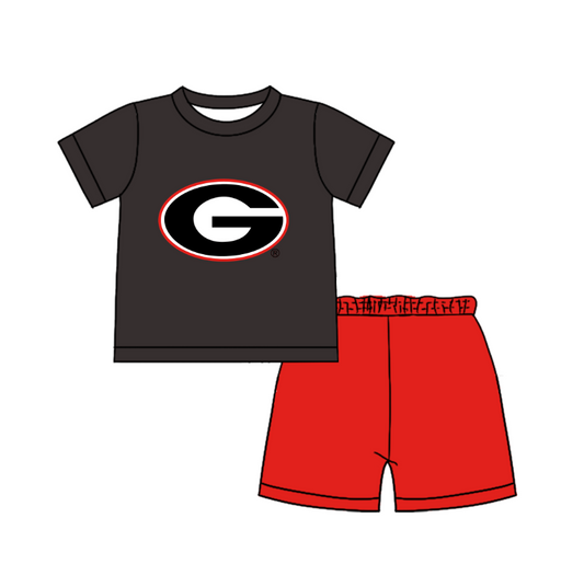 Custom moq 5 mix size milk silk summer teams Baby Boy's black Short-Sleeved O-Neck Top And solid color Shorts Set
