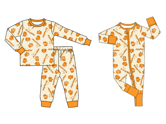25.6.27 custom each style moq 5eta 4-6week Sibling Sisters pumpkin baby boy long sleeve pants sets and rompers match family design