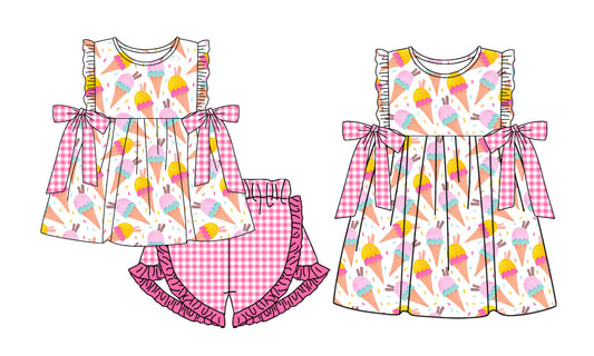 26.1.24 custom each style moq 5 eta 6-8week Sibling Sister baby short sleeve shorts sets and dress match design