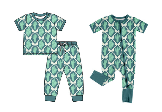 4.3 Custom moq 5 mix size Sibling Baby Boy Short-Sleeved Pajama Set Short Sleeve Zipper Romper