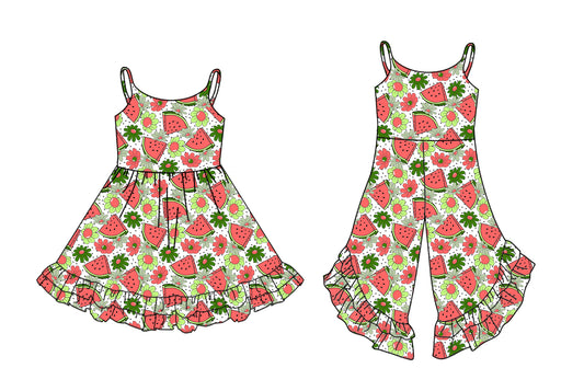 25.12.27 custom each style moq 5 eta 6-8week Sibling Sister watermelon baby short sleeve dress and jumpsuit match design