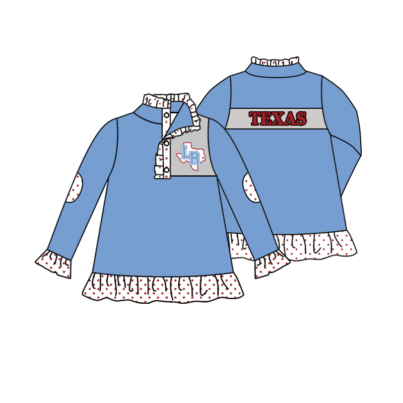 custom moq 5 mix size MSD071102 Baby Girls Casual Long Sleeve Zip Front Pullover Team Top