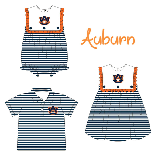Custom moq 5 mix size milk silk summer teams Baby Boy's Navy Blue Striped Short-Sleeved Polo Shirt with Matching Girl's Navy Blue Flutter Sleeve Dress Romper