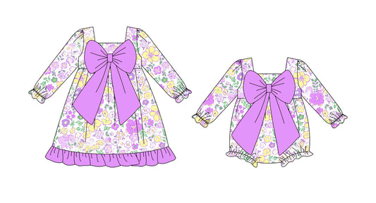 25.9.4 custom each style moq 5eta 4-6week Sibling Sisters floral baby girl long sleeve dress and rompers match family design