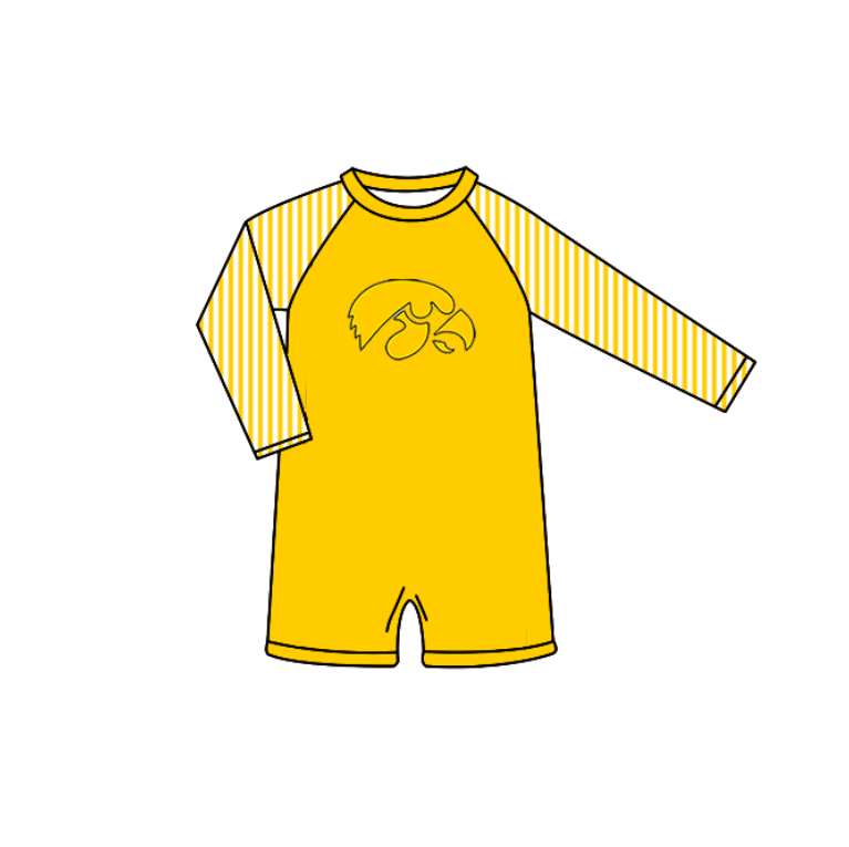 Custom moq 5 mix size milk silk summer teams baby girl boys clothes Yellow Two-Piece Swimsuit Set One Piece Swimsuits boy swim trunks