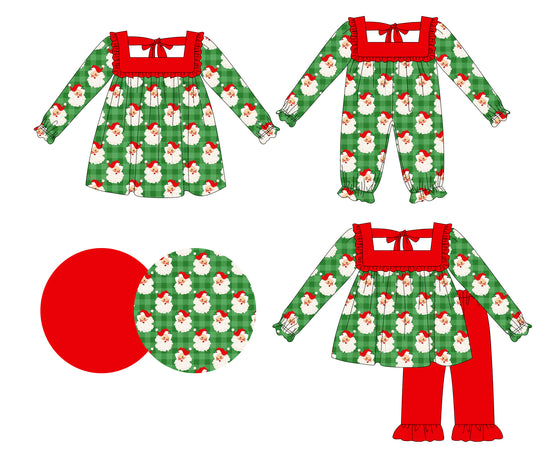 25.6.6 custom each style moq 5eta 4-6week Sibling Sisters Christmsa red and green baby girl long sleeve pants sets and dress and rompers match family design