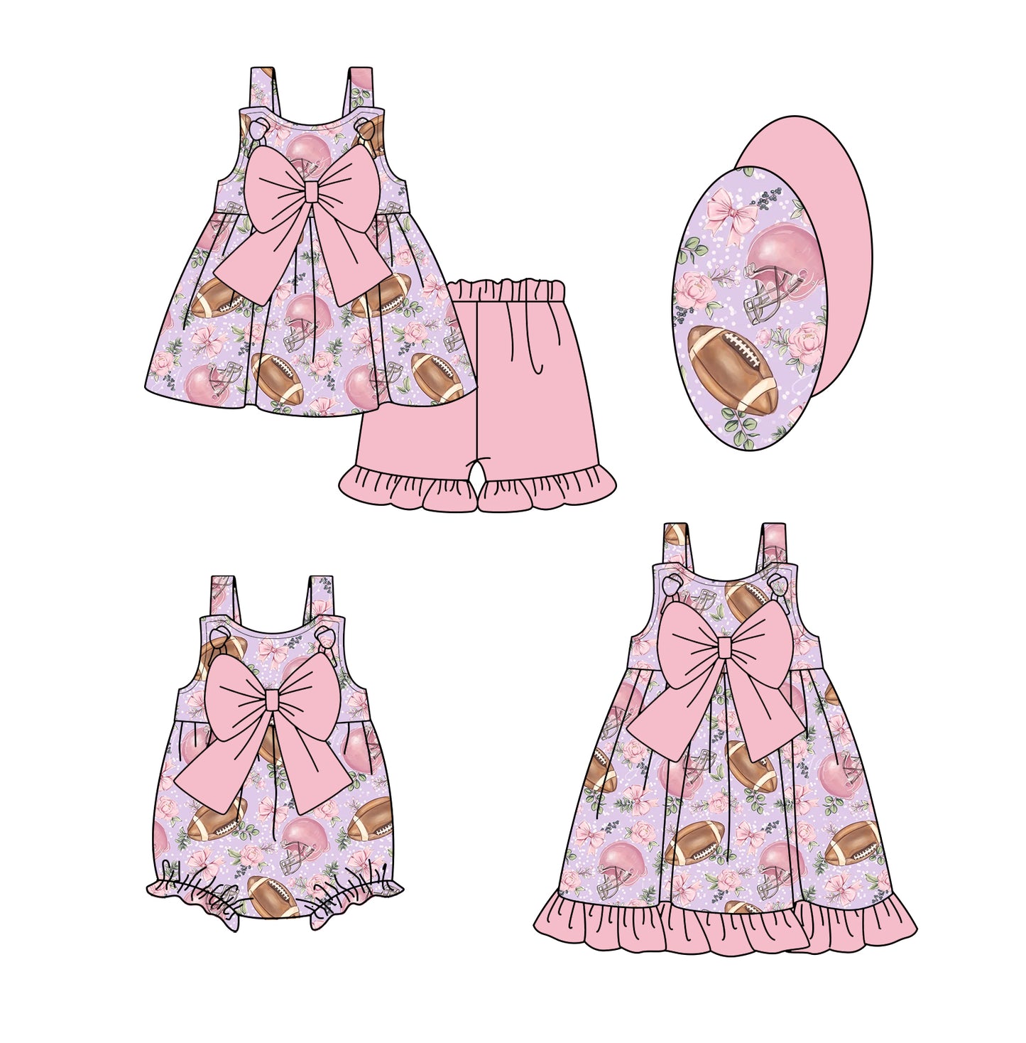 2.18 custom each style moq 5eta 4-6week Sibling Sisters rugby floral baby girl short sleeve shorts sets and dress and rompers match family design