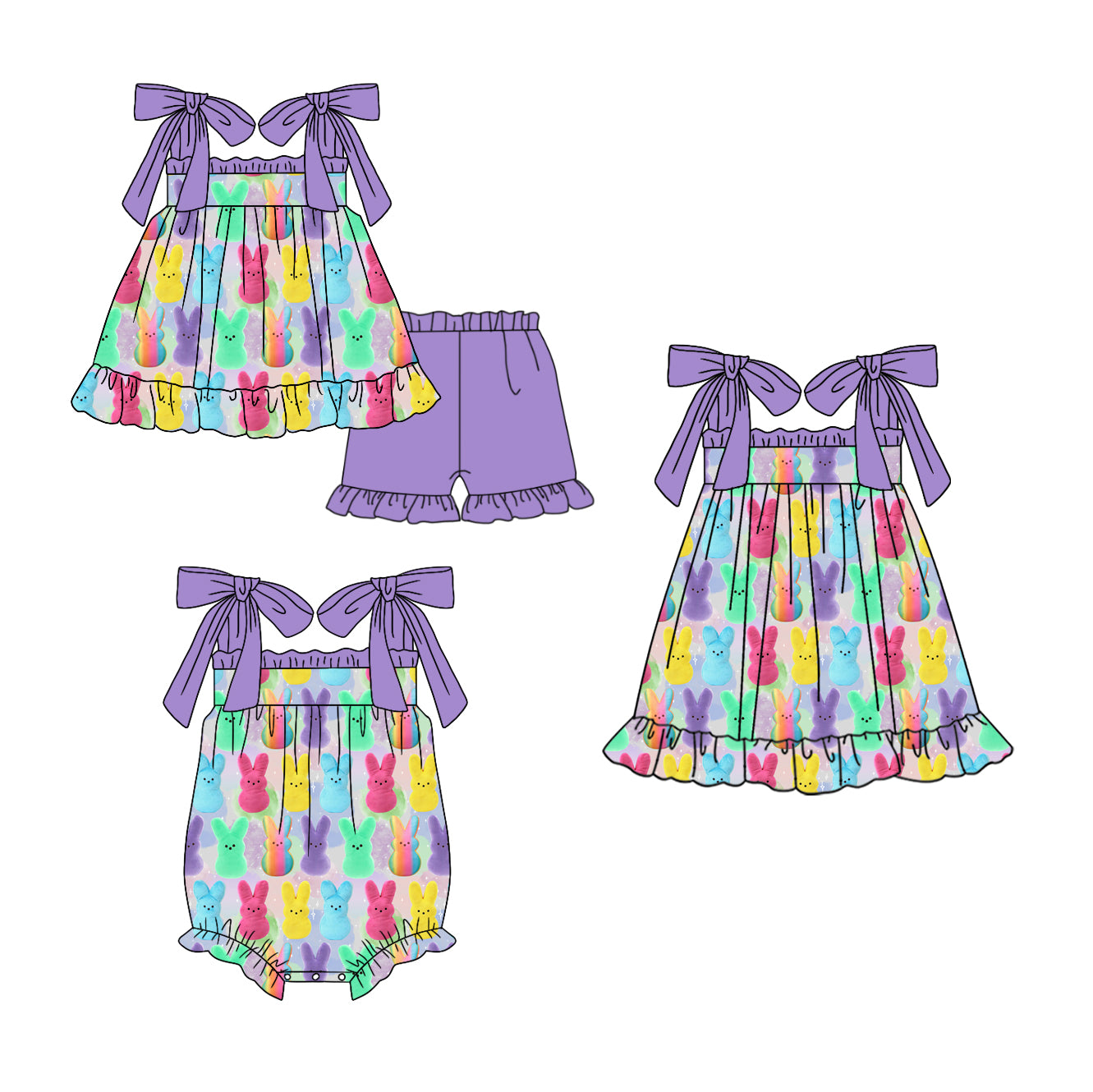 11.18 custom each style moq 5eta 4-6week Sibling Sister easter bunny baby girl short sleeve shorts sets and dress and rompers match family design