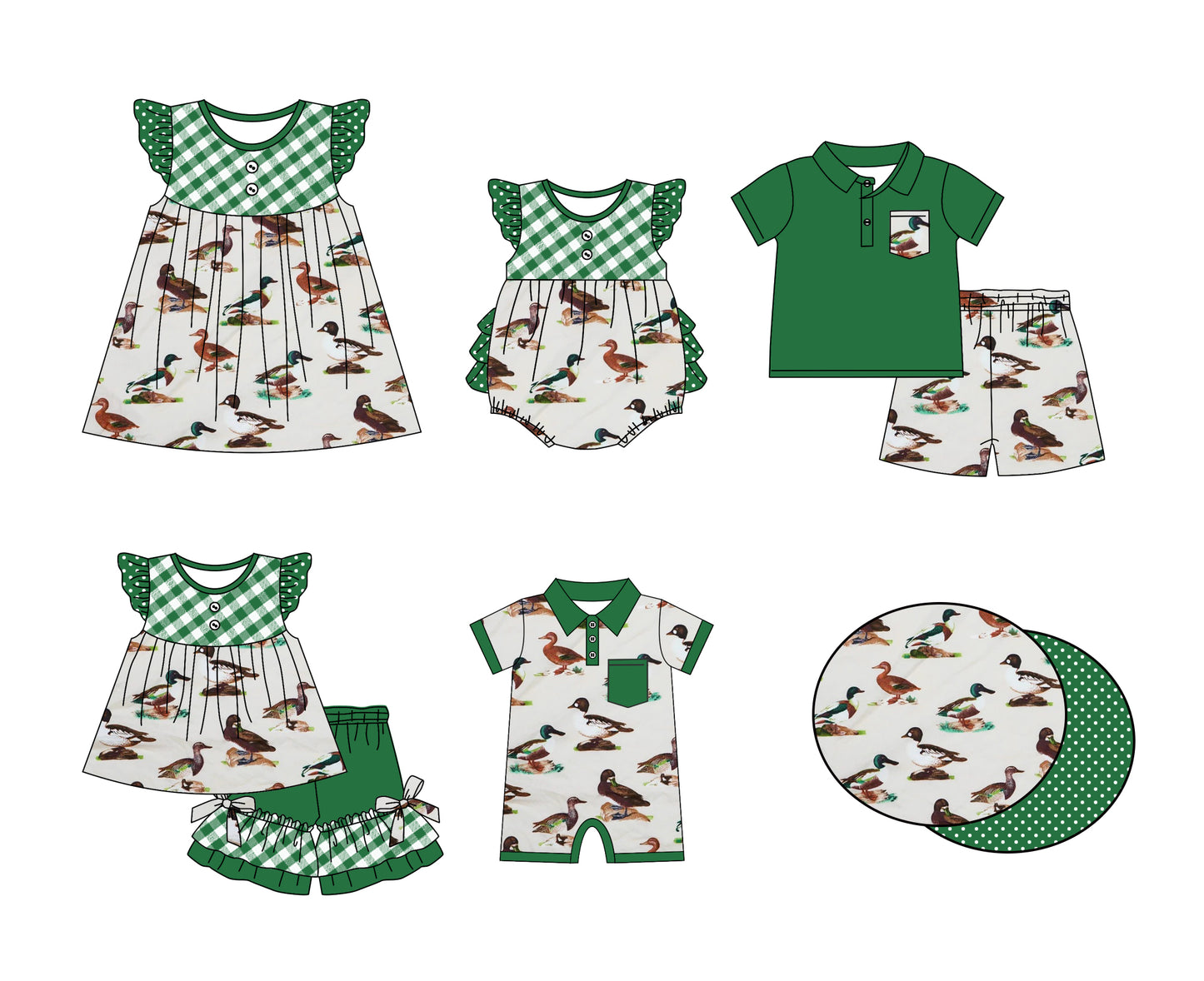 11.6 custom each style moq 5eta 4-6week Sibling Sister duck baby girl short sleeve shorts sets and sets 2 and girls romper and boy romper and dress match design